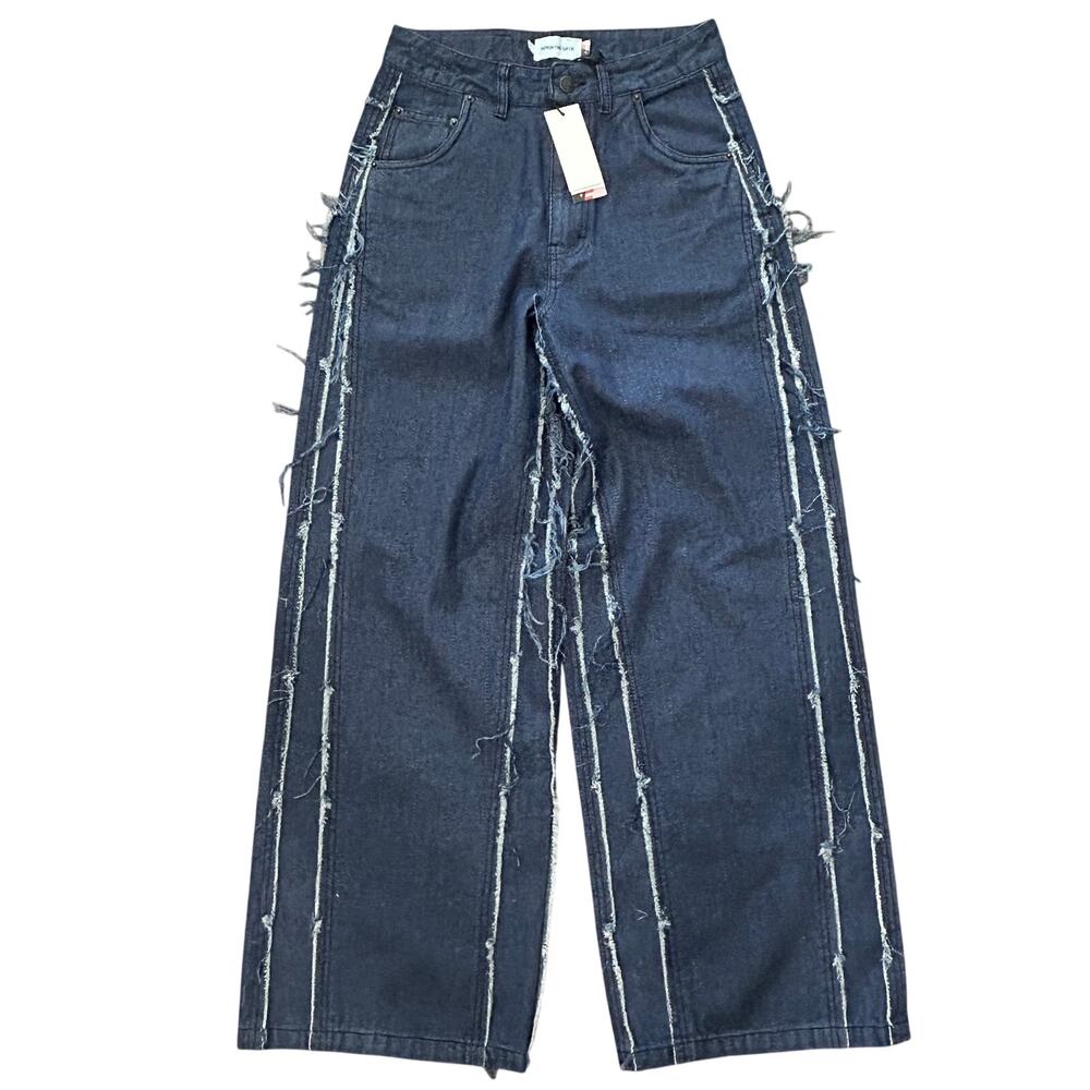 Herringbone twill wide leg Blue denim pants Honor the gift Small NWT